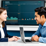 A diverse group of three professional adults, two women and one man, fully clothed in modest business casual attire, engaged in a productive virtual study session. They are seated at a clean, modern desk, each with a laptop open displaying financial charts and complex data, symbolizing CFA exam preparation. One person points clearly at their screen, actively explaining a concept, while the others attentively listen and interact, fostering a collaborative atmosphere. The background is a well-lit, contemporary study room with a large window. This image embodies effective online community learning and synergy. safe for work, appropriate content, fully clothed, professional, perfect anatomy, correct proportions, natural pose, well-formed hands, proper finger count, natural body proportions.